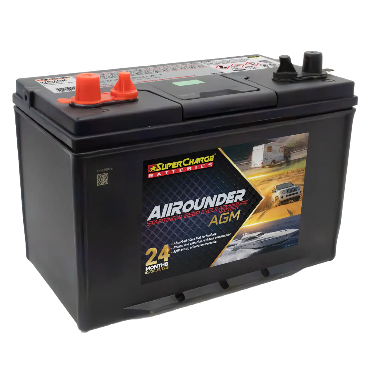 SuperCharge All Rounder Multi-Purpose AGM 12V 90Ah Caravan 4WD Battery - 27R-AGM